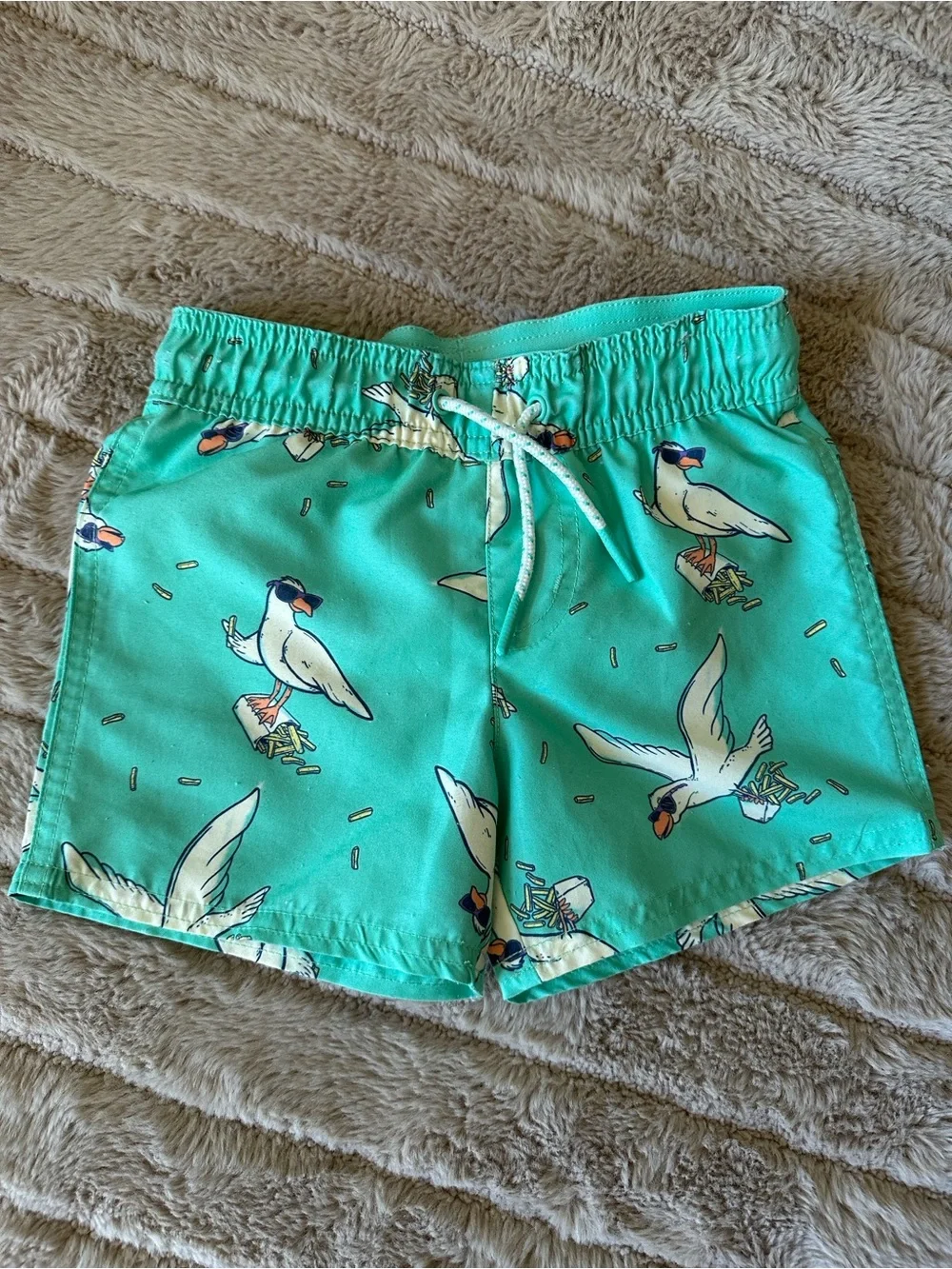 Cat & Jack Coral Shark Swim Shorts with Blue Drawstring